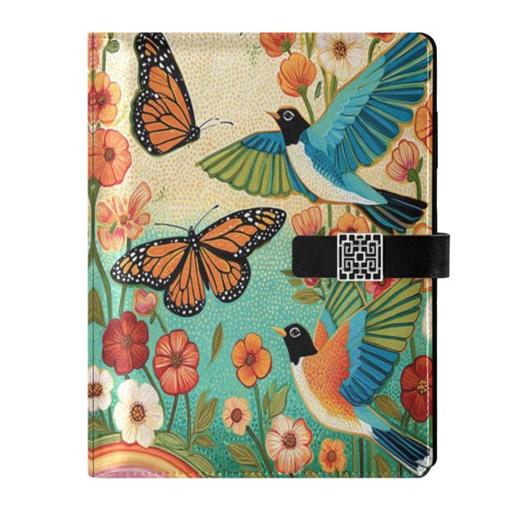 DIY Bird & Bloom Printed Microfiber Leather Notebook 9.2x6.7" Refillable Binder Journal with Pen Loop&Pockets 100 Sheets