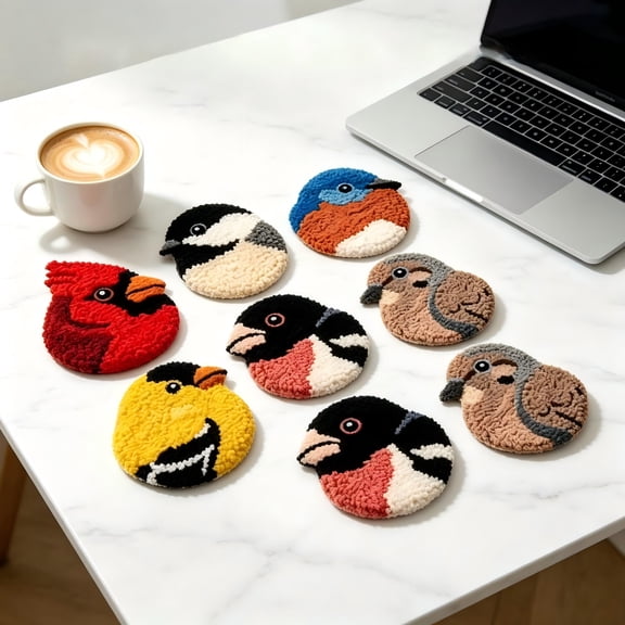 DIY Bird Coasters Punch Needle Kit, Thoughtful Handmade Gift for Crafters, 6 Unique Northern Bird Patterns, Complete Punch Needle Coaster Making Set with Supplies for DIY Home Decor