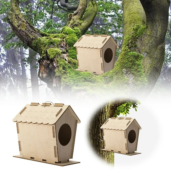 DIY Bird Unfinished Bird Outdoor Yard Garden Home PresentWooden Nesting Hut For Wrens Cage Hanging Birdhouse Outdoor Squirrel Hanging Birdhouse Kits for Adults to Build Rabbit Fence for Garden Home
