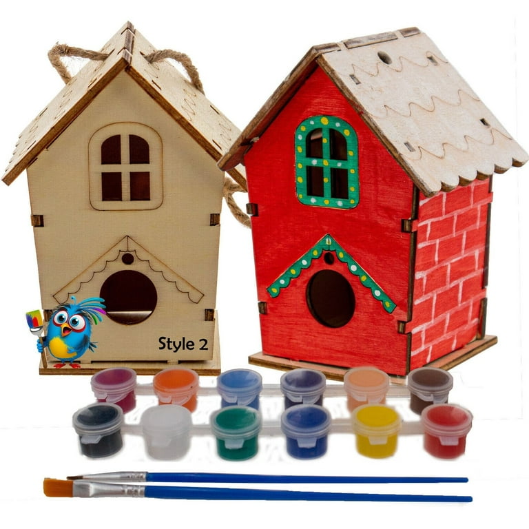 Arts and Crafts, 2 Pack DIY Bird House & Wind Chime, Kids Crafts Wooden Arts,  Crafts for Kids Ages 4-8 6-8 