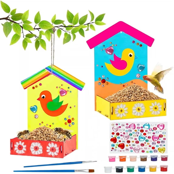 DIY Birds House Kits,7.5x4x4.6Inch DIY Outdoor Feeder,Painting Wooden Birds House,Interesting and Improve Hands-On Ability,Suitable for Daily Activities or Classroom Teaching