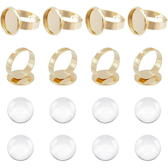 DIY Blank Dome 304 Stainless Steel Adjustable Ring Making Kit Golden US Size 7 1/4(17.5mm)