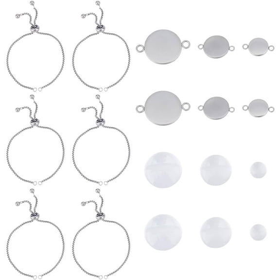 DIY Blank Dome 304 Stainless Steel Slider Bracelets Making Kit Stainless Steel Color 9.5~240x9.5~22x2~5.5mm