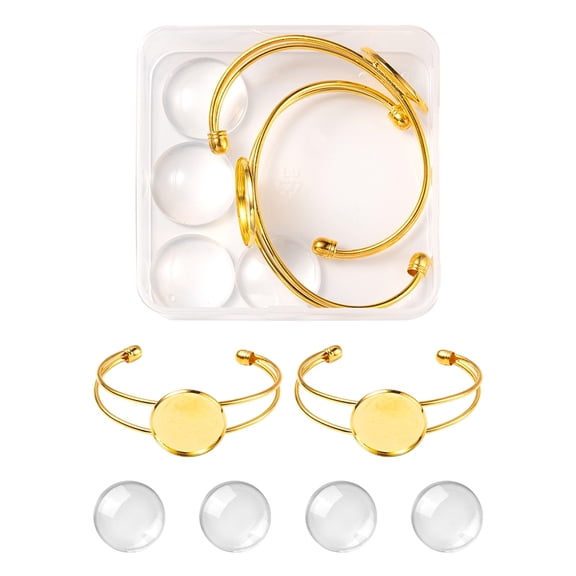 DIY Blank Dome Bangle Making Kit Including Brass Open Cuff Bangle Making with Flat Round Tray Flat Round Glass Cabochons Golden 6Pcs/box DIY