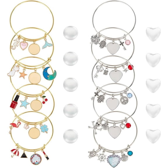 DIY Blank Dome Charm Bangle Making Kits Alloy Expandable Bangles Platinum & Golden Bangle Making: Inner Diameter: 60mm