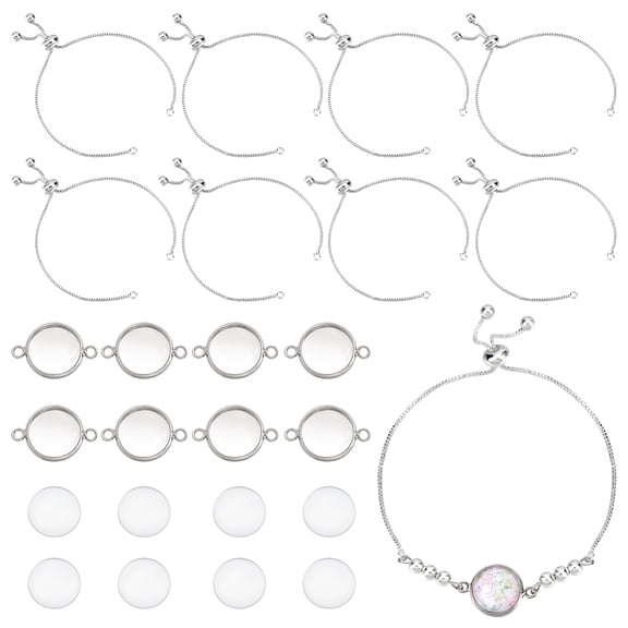 DIY Blank Dome Link Slider Bracelet Making Kit Including Brass Box Chain Slider Bracelet Making Cabochon Connector Settings