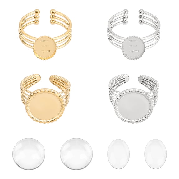 DIY Blank Dome Ring Making Kit Including 304 Stainless Steel Open Cuff Finger Ring Cabochon Settings Glass Cabochons Golden Stainless Steel Color