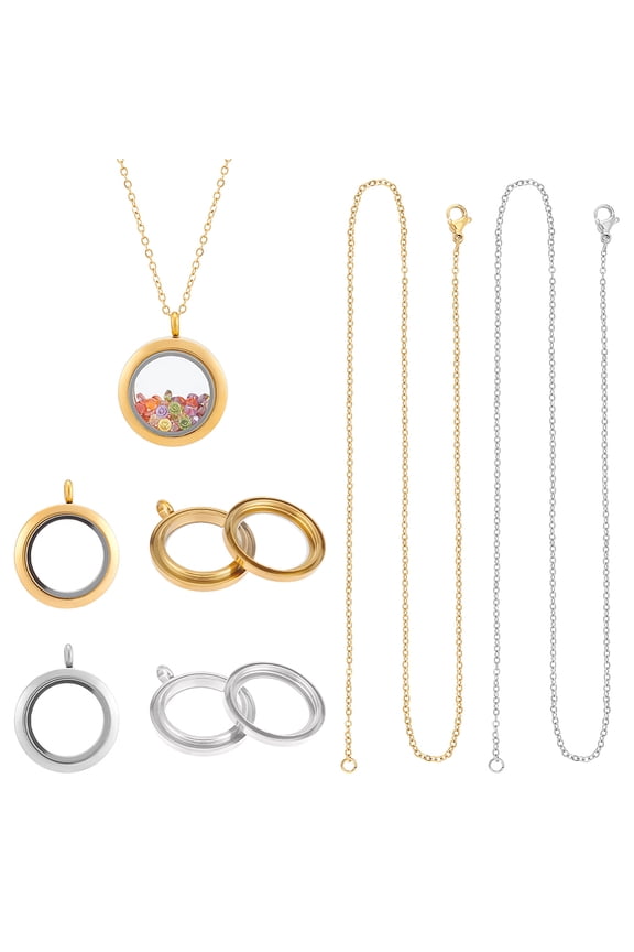 DIY Blank Flat Round 304 Stainless Steel Locket Pendant Necklace Making Kit Golden Stainless Steel Color Pendants: 30.5x25x8mm Hole: 3.6mm DIY