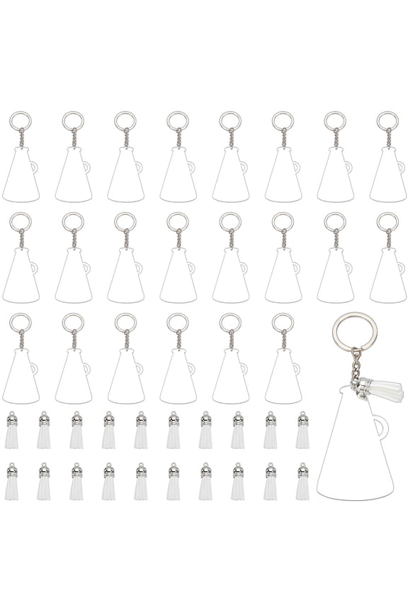 DIY Blank Keychain Making Kit Including Speaker Acrylic Pendant Keychain with Iron Finding Suede Tassel Pendant Decorations Silver 131mm