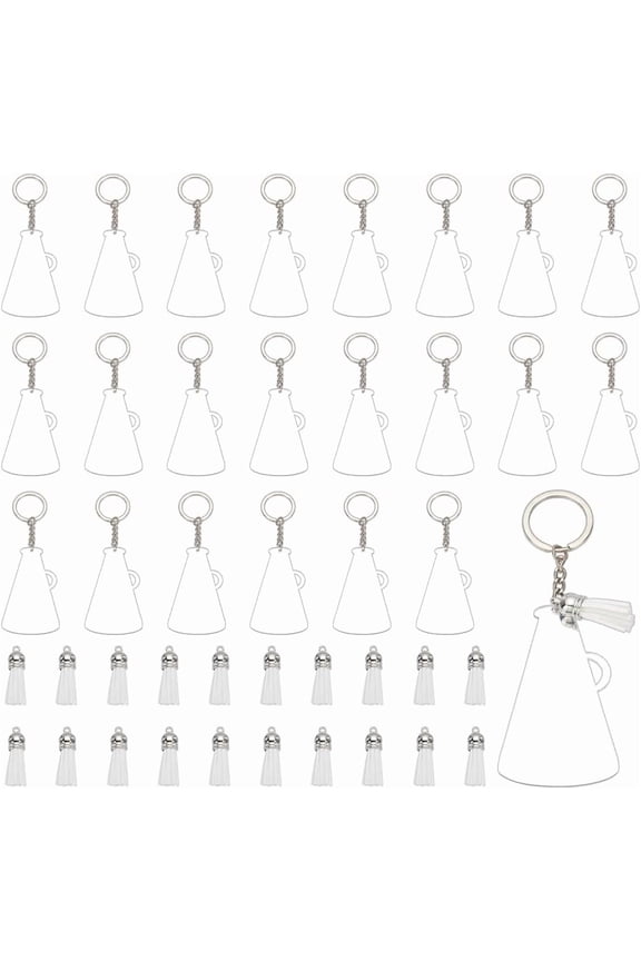 DIY Blank Keychain Making Kit Including Speaker Acrylic Pendant Keychain with Iron Finding Suede Tassel Pendant Decorations Silver