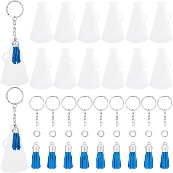 DIY Blank Loudspeaker Charm Keychain Making Kit Including Acrylic & ABS Plastic Keychain Tassel Pendant Decoration Iron Clasps Clear 80Pcs/set