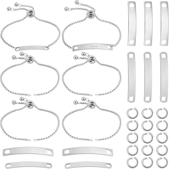 DIY Blank Rectangle Link Slider Bracelet Making Kit Including 304 Stainless Steel Bracelet Making Links Connectors Stainless Steel Color DIY