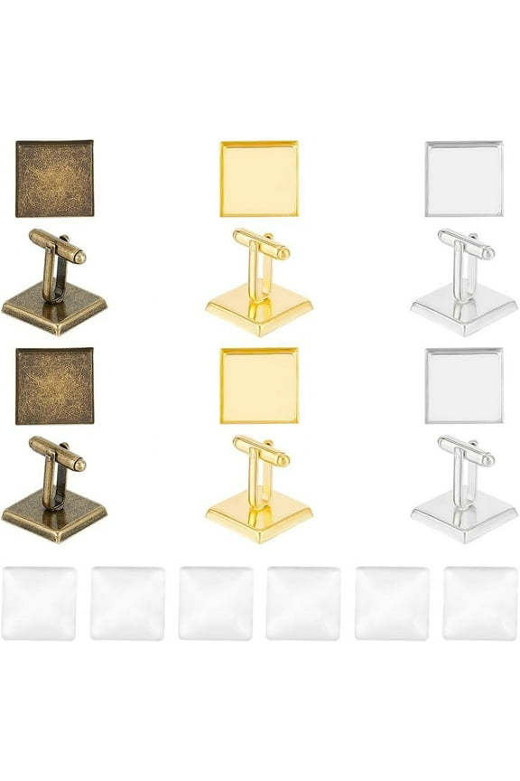 DIY Blank Square Brass Cufflinks Making Kit Mixed Color 20x18mm diy