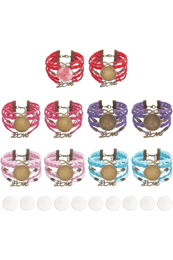 DIY Blank Stamping Aluminum Link Bracelets Making Kits Infinity Love PU Leather Multi-strand Bracelet Mixed Color 7-7/8 inch(20cm) Tray: 25mm