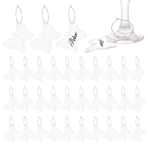 DIY Blank Wine Glass Charm Making Kit Including Acrylic Pendant Iron Hoop Earrings Wine Glass Charm Rings Butterfly 80Pcs/box 42.5x54.5x2mm