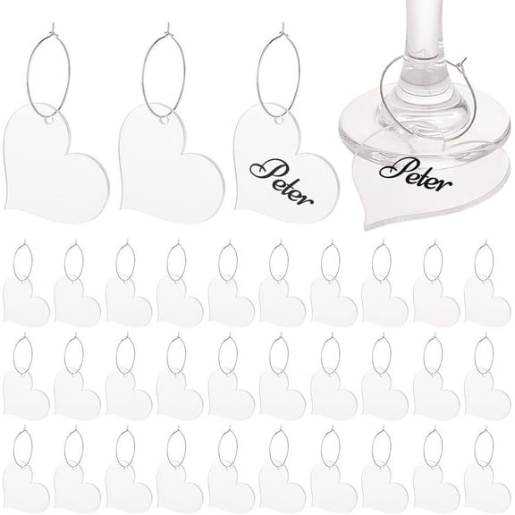 DIY Blank Wine Glass Charm Making Kit Including Acrylic Pendant Iron Hoop Earrings Wine Glass Charm Rings Heart 80Pcs/box 45x49.5x2mm Hole: 3mm