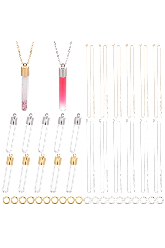 DIY Blank Wish Bottle Necklace Making Kit Including Glass Bottle Pendants Iron Cable Chains Necklace Making Brass Jump Rings Platinum Golden