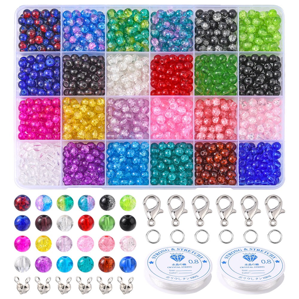 DIY Bling Beaded Bracelet Necklace Making Kits Including Glass Round Beads Elastic Threads Mixed Color 480Pcs/bag