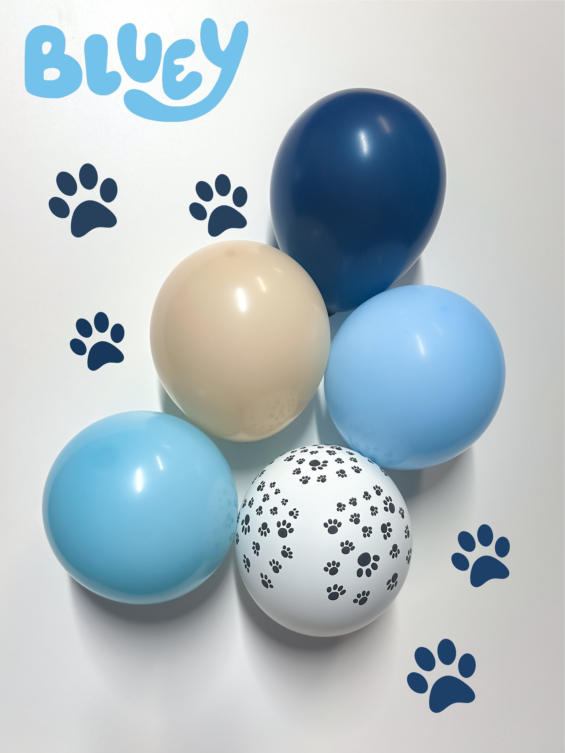 DIY Bluey Garland Kit, Kids Party, Birthday, Baby Shower, Navy, Tan, Paw Print, Balloon