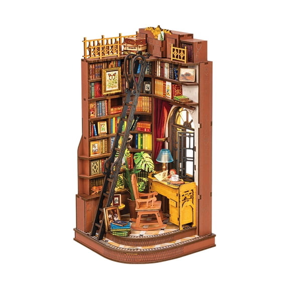 DIY Book Nook Kit – 3D Miniature Silent Study Corner, Creative British Bookshelf Decor, Tiny House Model Building Kit, DIY Craft for Adults, Puzzle Bookend, Home Office & Book Lover Gift