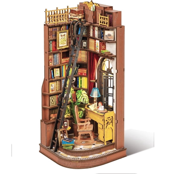 DIY Book Nook Kit, 3D Puzzle Bookend for Bookshelf Decor, Miniature House Building Model Kit for Adults Teens Book Lovers, Creative Craft Gift, 1-Pack