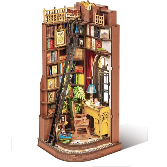 DIY Book Nook Kit, 3D Puzzle Bookend for Bookshelf Decor, Miniature House Building Model Kit for Adults Teens Book Lovers, Creative Craft Gift, 1-Pack