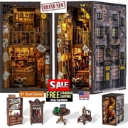 DIY Book Nook Kit, 3D Wooden Puzzle Miniature Booknook Bookend magic book store Bookshelf Decor with LED Light, Dust Cover, Book Nook Kits for Adults Teen Ideas
