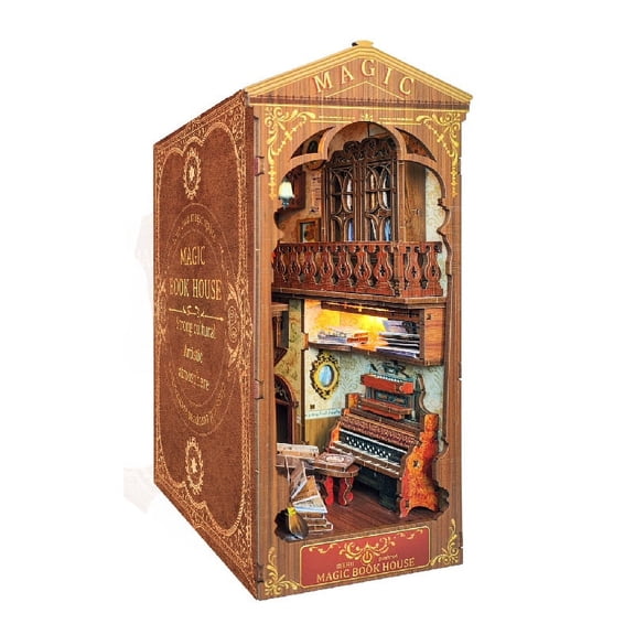 DIY Book Nook Kit 3D Wooden Puzzle - Mystical Wizard Academy Miniature Bookshelf Insert with LED Light, Enchanted Library Craft Set for Adults and Teens 14+