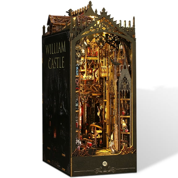 DIY Book Nook Kit for Adults and Teens DIY Wooden Miniature Magic House Dollhouse Kit Bookshelf Booknook Bookcase Model Build Gift Kit Decor with LED Light