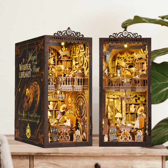 DIY Book Nook Kit Build Your Own Miniature Library with 3D Wooden Puzzle and LED Lights, Perfect Gift for Book Lovers