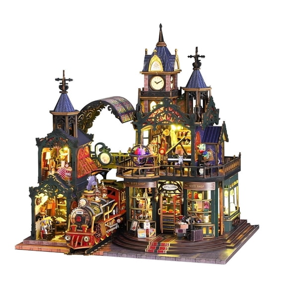 DIY Book Nook Kit - DIY Miniature Dolls House Kit with Furniture and LED Light, 3D Puzzle Wooden Art Bookends, Model Kits for Adults to Build