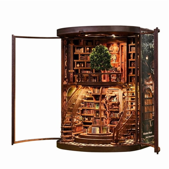 DIY Book Nook Kit, Miniature House Book Nook for Adults, 3D Wooden Puzzle Model Kit, Handmade Adult Crafts with LED Lights