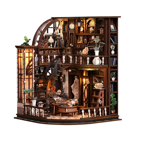 DIY Book Nook Kit, Model Building Book Nook Diorama Kit with LED Light, 3D Wooden Puzzle for Books Lover Gift