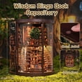 thumbnail image 1 of DIY Book Nook Kit - Wisdom Rings Book Repository Miniature Dollhouse Kit with LED Lights, Dust Cover & Touch Switch, 3D Wooden Puzzle Bookshelf Insert Decor, 1 of 8