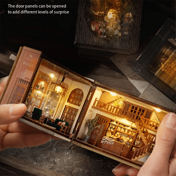 DIY Book Nook Kit with 3D Puzzle Model Building Wooden Bookshelf Bookend Toy Halloween Christmas Birthday Gift MINI-