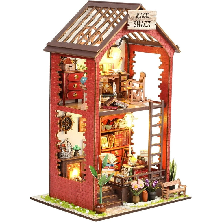  DIY Book Nook Kit, DIY Dollhouse Booknook, Magic Booknook Shelf  Insert Decor Alley, 3D Wooden Puzzle Bookends, Book Nook Miniature Kits  with LED Light for Adults (JK01) : Electronics