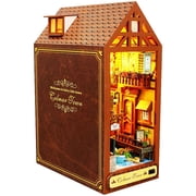 DIY Book Nook Miniature Kit for Bookshelf Insert Decor, 3D Wooden Puzzle Colmar Town Decorative Bookend with Lights Kits Gifts for Kids