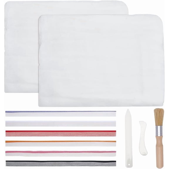 DIY Bookbinding Kits including Cotton Cloth Fabric Plastic Letter Opener Tools Wood Bristles and Polycotton Ribbon Mixed Color