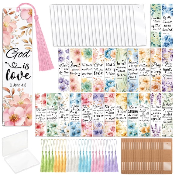 DIY Bookmark Kits include 24Pcs Polyester Tassel Decorations 24Pcs 24 Styles Plastic Heat Transfer Film Stickers for making