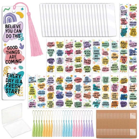 DIY Bookmark Making Kits include 24Pcs Kraft Paper Bookmark Display Cards with 24Pcs Polyester Tassel Decorations for making