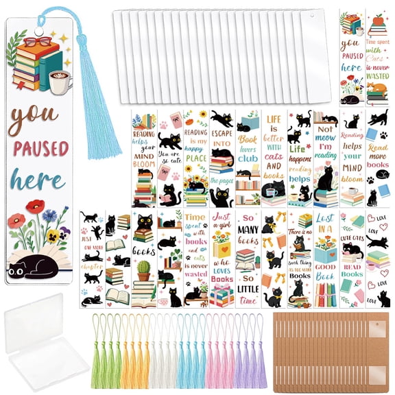 DIY Bookmark Making Kits include Polyester Tassel Decorations Plastic Heat Transfer Film Stickers Kraft Paper Bookmark Display Cards DIY