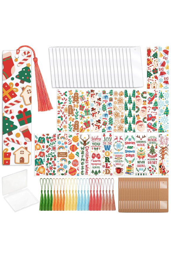 DIY Bookmark Making Kits including Polyester Tassel Plastic Heat Transfer Film Stickers Kraft Paper Bookmark Display Cards and Bookmark Pendants