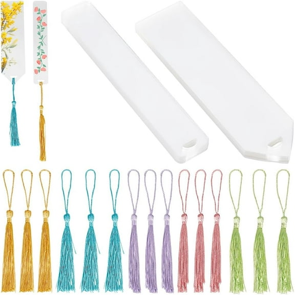 DIY Bookmark Making Kits. with Transparent Acrylic & Polyester Tassel Decoration 130~149.5x25~395x1.8mm Mixed Color Hole: 4.3mm