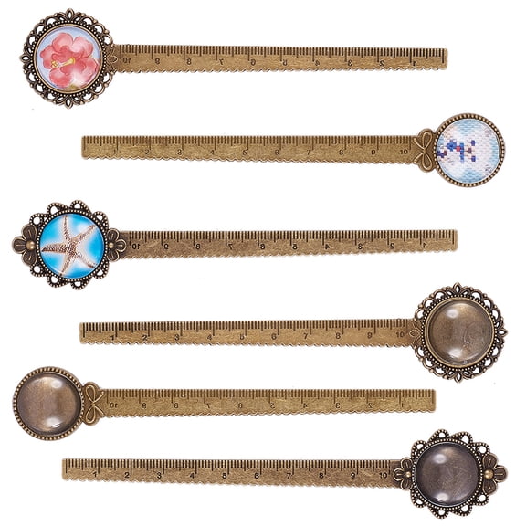 DIY Bookmark Making Style Alloy Cabochon Setting and Glass Cabochons Ruler/Bookmarks Bronze Tray: 20mm 137x28x3mm