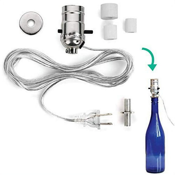 DIY Bottle Lamp Kit - Lamp Making Kits Allow You to Make a Wine Bottle Lamp or Other Bottle Lamps - Make-a-Lamp Kit Using a Lamp Kit for Liquor Bottle (Nickel Finish with Silver Cord)