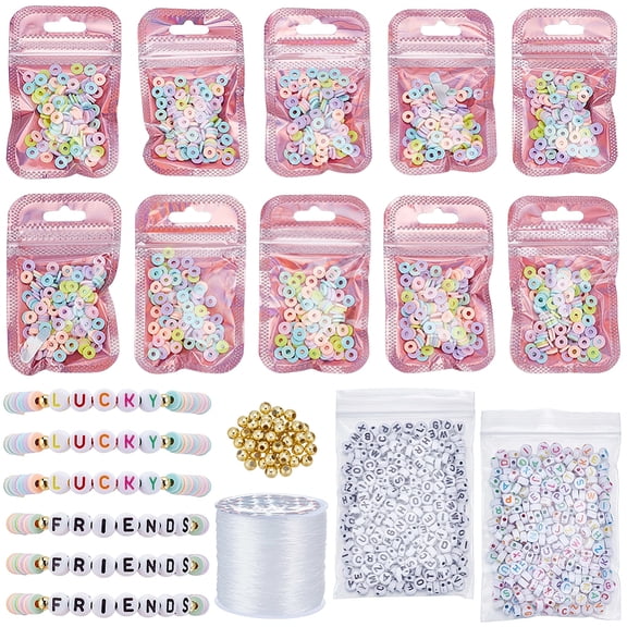 DIY Bracelet Kits inluding Polymer Clay Beads Plastic Beads Acrylic Beads Plastic Resealable Bags Flat Elastic String Mixed Color 6x0.5 -1mm