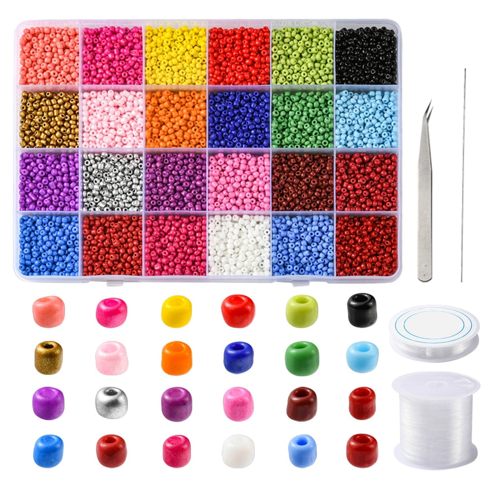 DIY Bracelet Making Kit Including Glass Seed Round Beads Beading Needle Elastic Thread Tweezers Mixed Color Beads: 3mm Hole: 1mm 288G/set