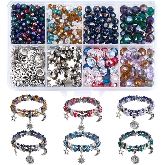 DIY Bracelet Making Kits include Electroplate Transparent Glass & CCB Plastic & Brass Smooth Round Beads Alloy Pendants Brass Jump Rings