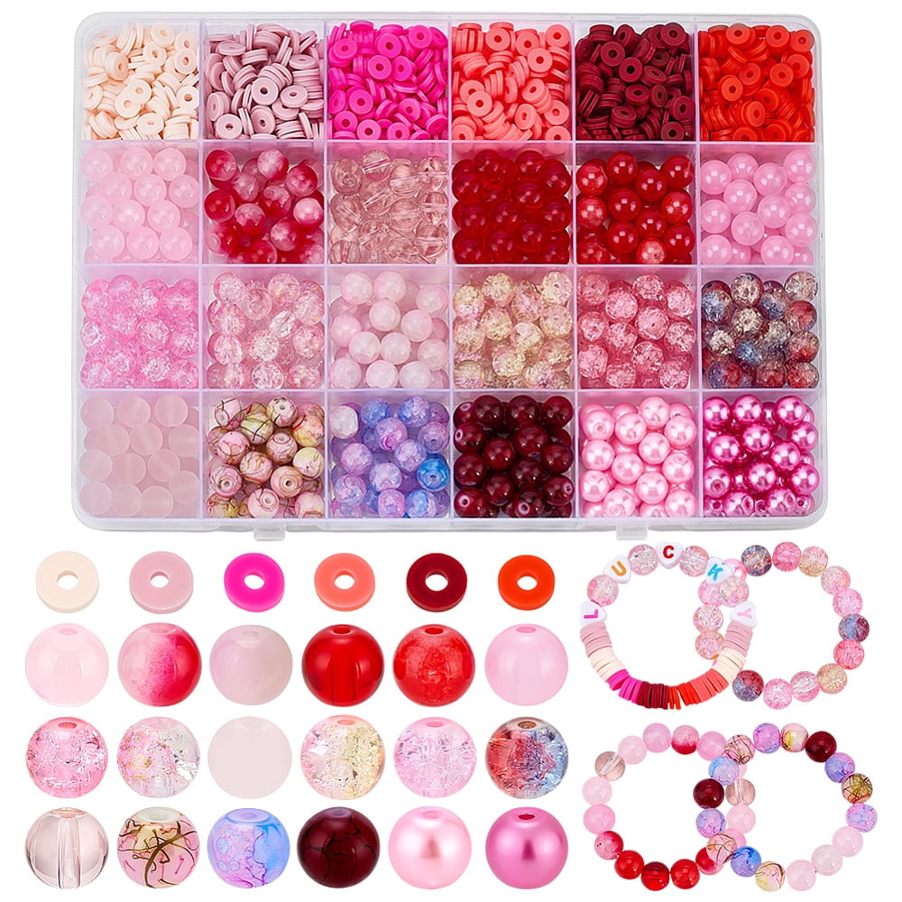 DIY Bracelets Making Kit Including Handmade Polymer Clay Beads and Glass Beads Disc & Round Mixed Color 6~9x1~9mm Hole: 1~2mm DIY for DIY