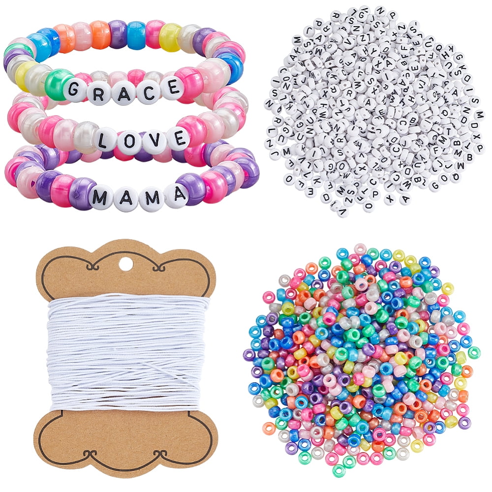 DIY Bracelets Making Kits Including Acrylic Beads and Elastic Cord Rondelle & Letter Mixed Color 7x4mm Hole: 1mm 1200pcs/set